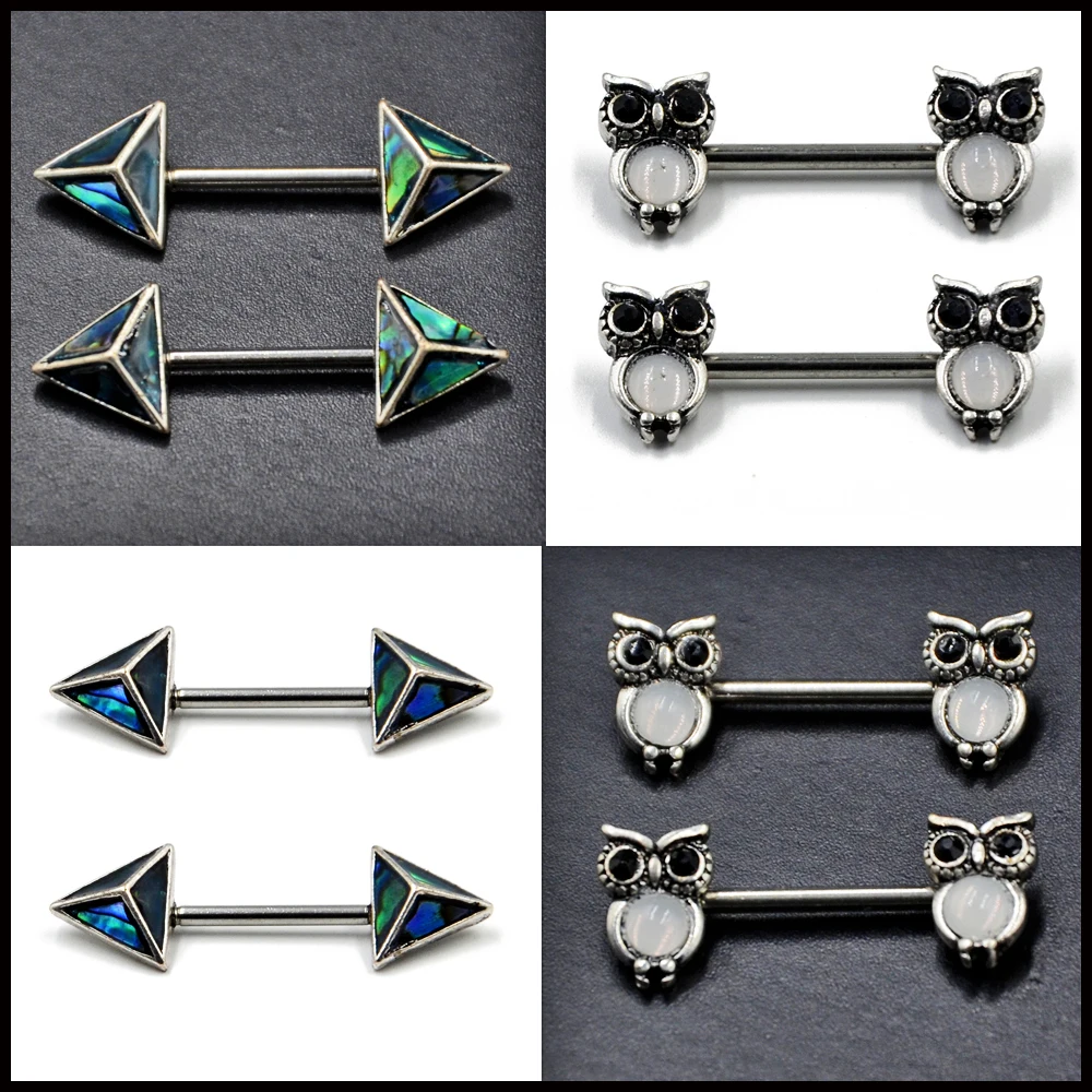 BOG-1 пара 316L хирургическая сталь винтажный опал сова мозаика ракушки ушка ракушки треугольник сосок щит штанги кольца для пирсинга тела ювелирные изделия