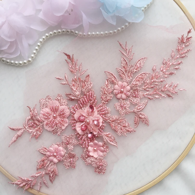 Платье для свадьбы с 3D бусинами кружевной аппликацией цветами тканевой