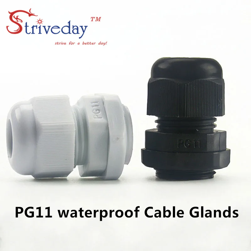 100 шт./лот Белый Черный PG11 нейлон кабельный ввод проводки аксессуары светодиодный