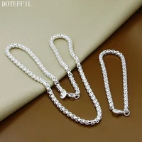 doteffil 925 sterling silver 6mm round box chain 20 inches necklace 8 inches bracelet set for woman wedding engagement jewelry