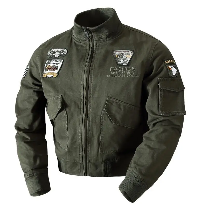 Army green Военная Мужская куртка ВВС, весна-осень, хлопковая куртка пилота, армейская мужская куртка-бомбер, куртка-карго для полетов, Мужская M-4XL - Цвет: Army green