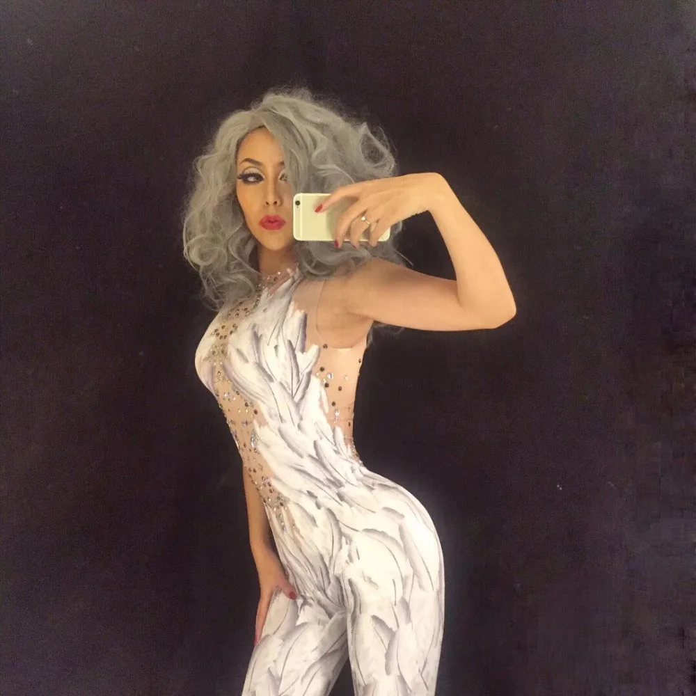 Блестящий Комбинезон с принтом в виде перьев