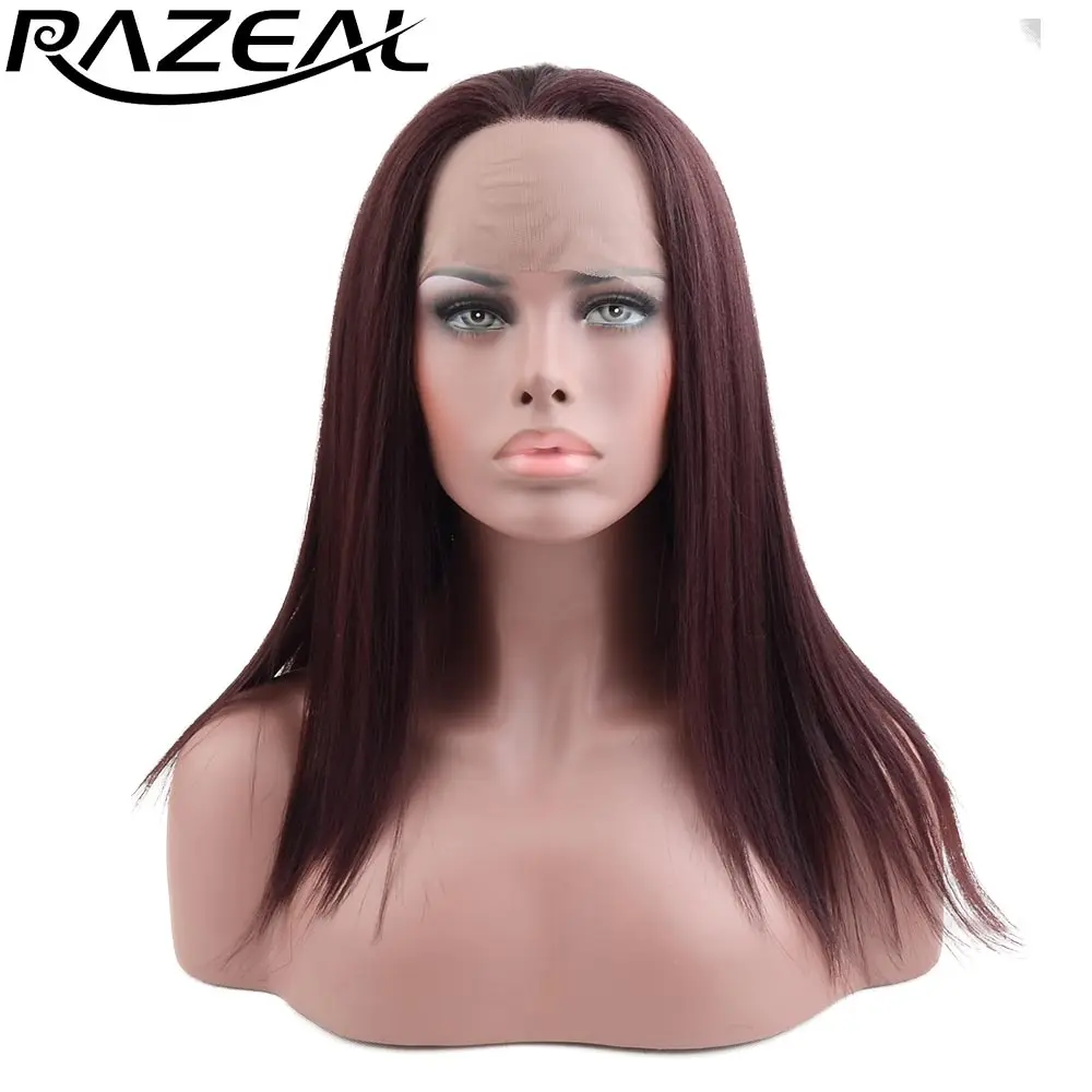 

Razeal brown blond natural long straight wigs synthetic lace front wig heat resistant fiber 18inch high temperature