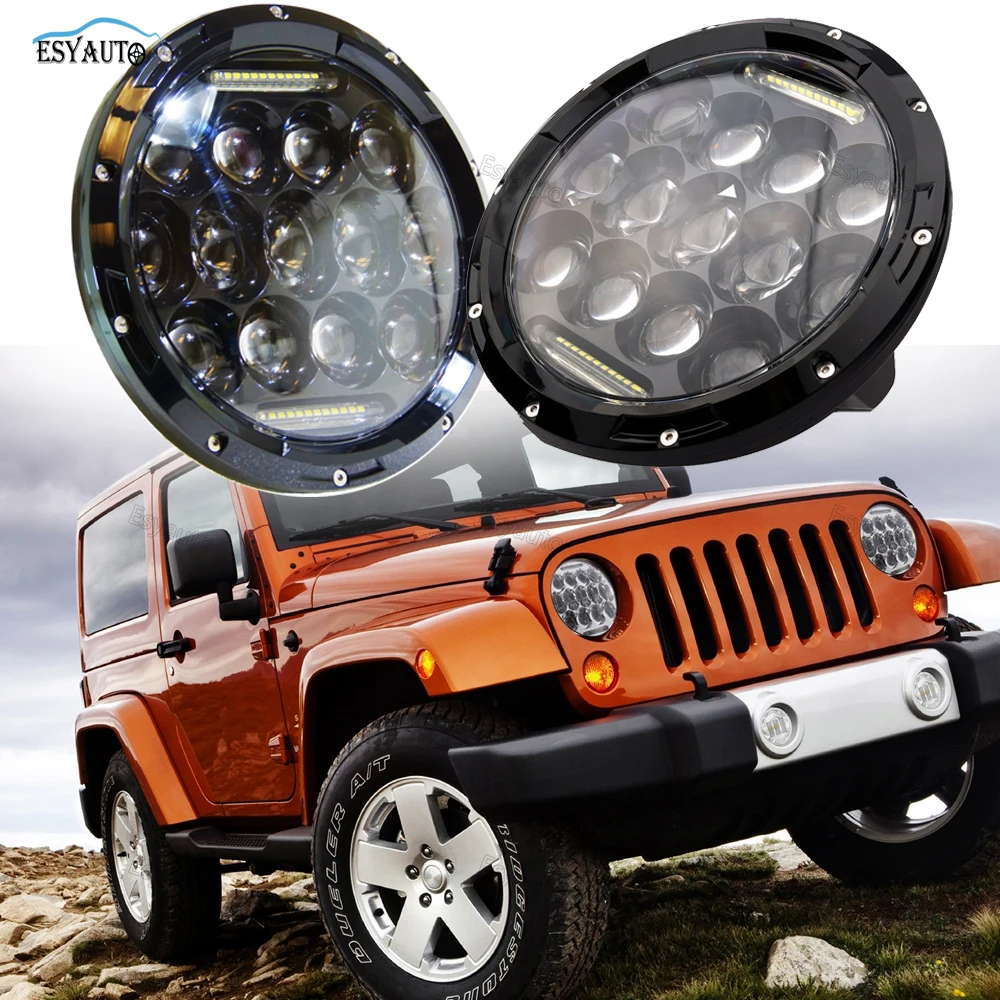 

7 Inch LED Headlights 75W Round Hi/Lo Beam DRL Projector Driving Lamps Assembly for Jeep Wrangler JK LJ TJ (2 PCS, Black/Silver)