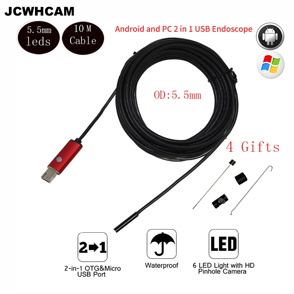 JCWHCAM 5 мм HD 10 м кабель USB Android эндоскоп камера эндоскопа змея мини IP67