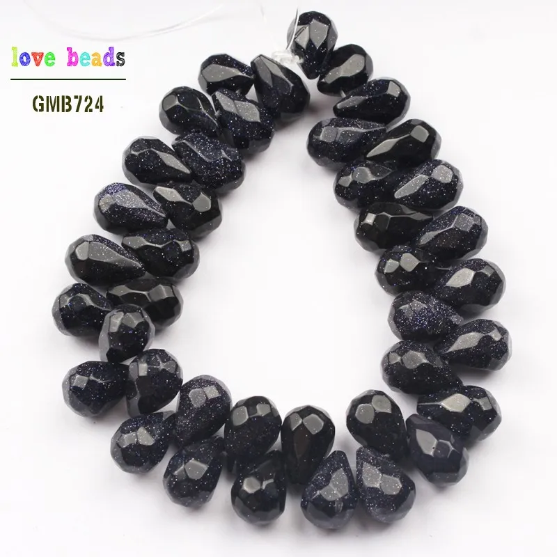 blue sandstone Натуральный граненый камень Бусины Синий Песок индийские Агаты Howlite прозрачный кварц капли воды бусины 8*12 мм DIY браслет 40 шт Бусины - Цвет: blue sandstone