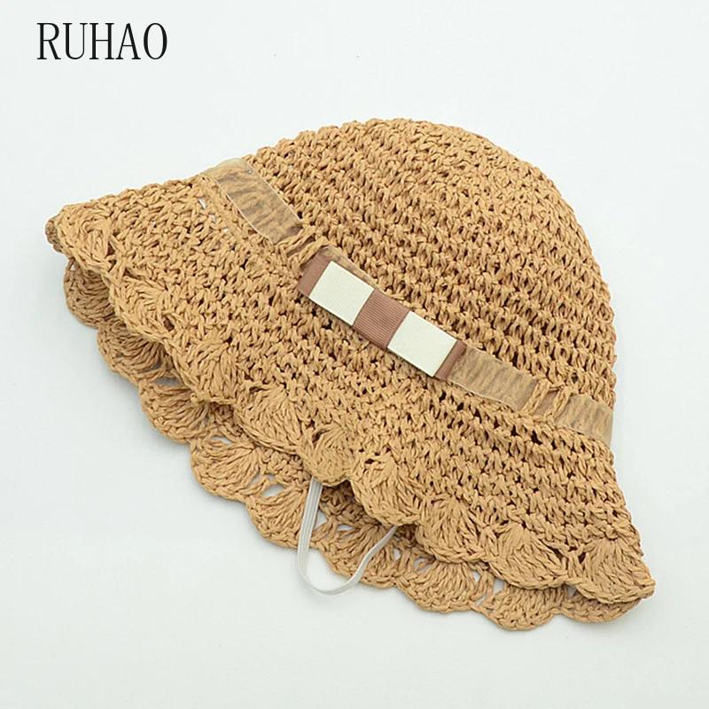 RUHAO летние шляпы для девочек подарок рафия ручной работы вязаная мягкая складная