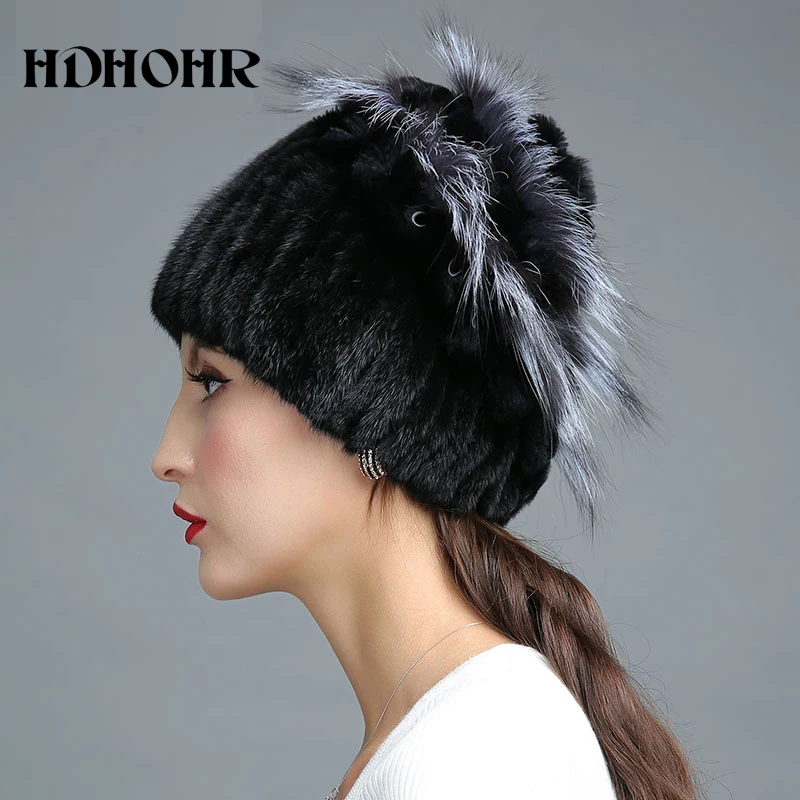 HDHOHR НОВАЯ шапка из натурального меха Wram зимняя женская норки вязаные шапочки