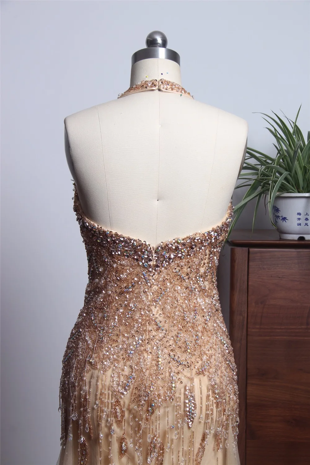 

Newest Halter Backless Evening Long Dresses 2018 Beaded Tulle Mermaid Prom Dress Formal Party Gown robe longue femme soiree