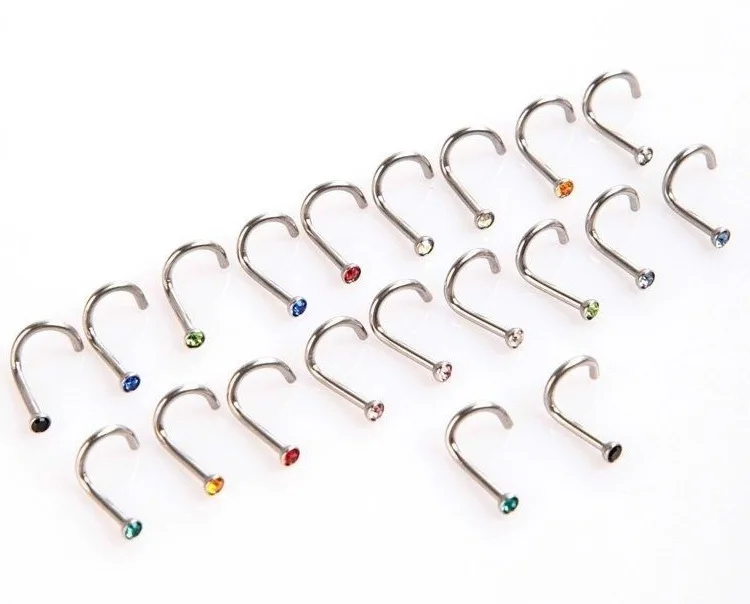 Нержавеющая сталь Мозаика Кристалл Нос кольцо 20 видов цветов изогнутый нос