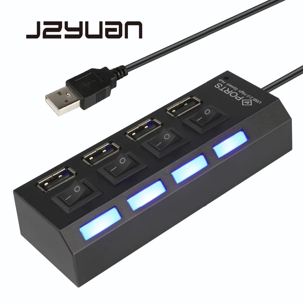 JZYuan 4 порта USB концентратор 2 0 высокоскоростной разветвитель 480 Мбит/с LED с