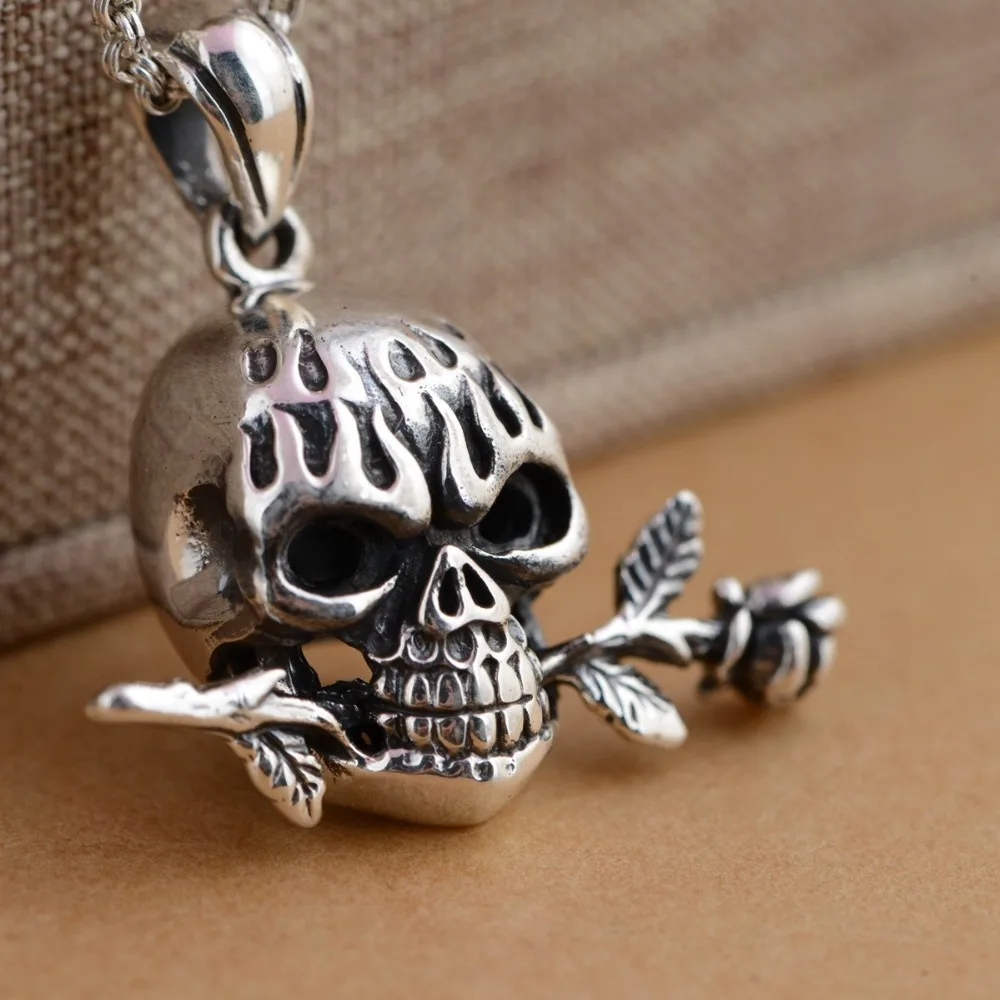 

925 Sterling Silver High Detail Skull Pendant D315 Mens Biker Style