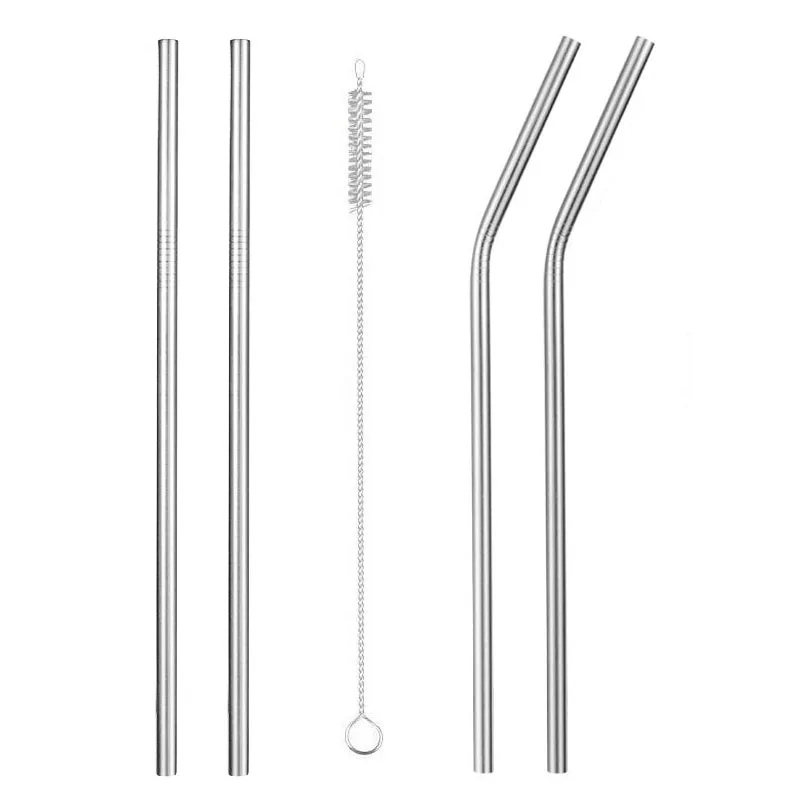 Silver B s2b2 4PCS Reusable 304 Stainless Steel Drinking Straw Bar Party Metal Straw with Cleaner Brush For Mugs Sturdy Bent Straight Straws - Цвет: Silver B s2b2 4PCS