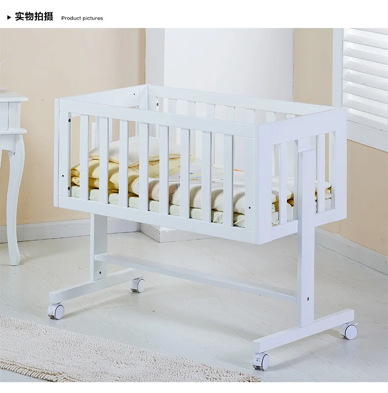 

Baby crib wood multifunctional bed. White paint free variable desk
