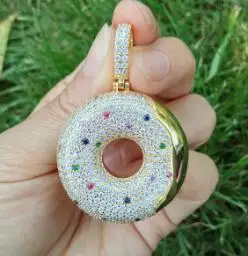 Gold B Style Iced CZ Пончик подвески для женщин цепочки и ожерелья Золото Цвет Серебряный хип хоп ожерелье ювелирные изделия подарок CN109 - Окраска металла: Gold B Style