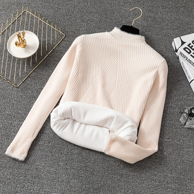 Половина Свитер с воротником Для женщин Новинка зимы толстые теплые ворсом