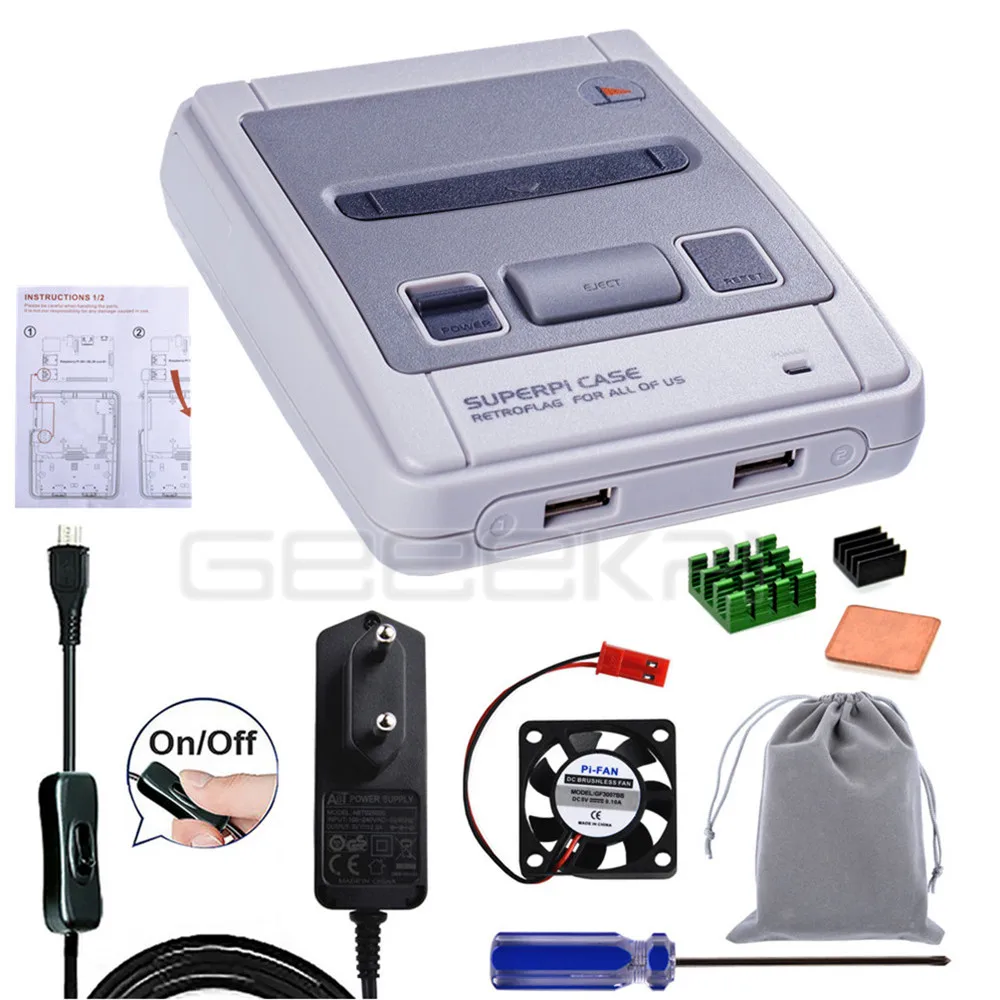 CASE and Power Чехол GeeekPi Retroflag SUPERPi-J NESPi чехол с дополнительным игровым контроллером для Raspberry Pi 3B Plus(3B+)/3B - Цвет: CASE and Power