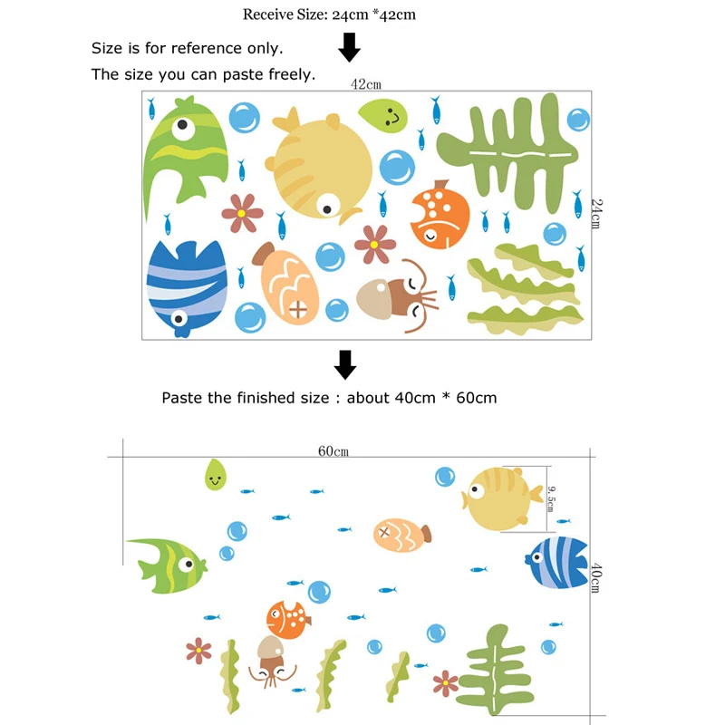 Мультяшные морские рыбки пузыри настенные стикеры детские комнаты домашний