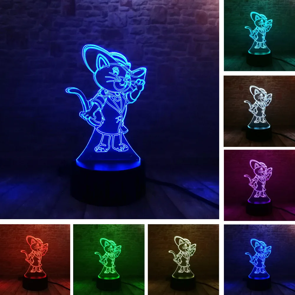 Новый крутой 3D поздравительный Кот со шляпой LED красочные градиентные настольные