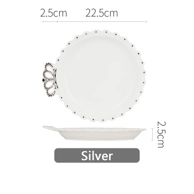 silver 8.8 inch Скандинавская Мода, фарфоровая тарелка, креативная Корона, керамическая тарелка и миска, блюдо, домашний поднос для фруктов, тарелка для завтрака, посуда - Цвет: silver 8.8 inch