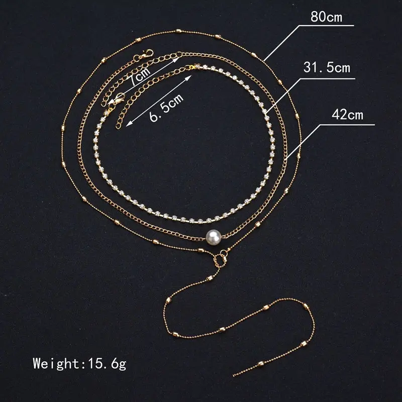 3 слойная Модная Золотая цепь с кисточками жемчужный шар подвеска со стразами