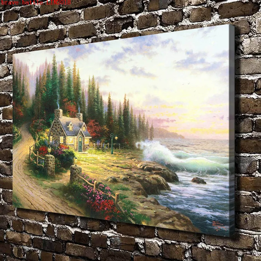 Томас Кинкейд Хвойной Бухты коттедж холст для живописи принт Гостиная домашний