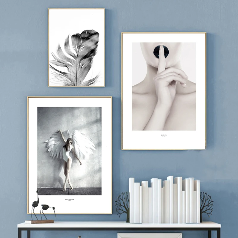 Черно белый танец крыло ангела для девочек фото картина холст и принты