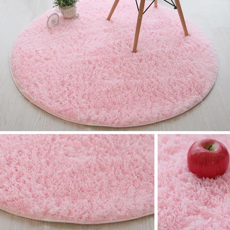 

Round Plush Shaggy Carpets Solid For Living Room Home Decor Bedroom Cloakroom/Dining Table Area Rugs Computer Chair Floor Mat
