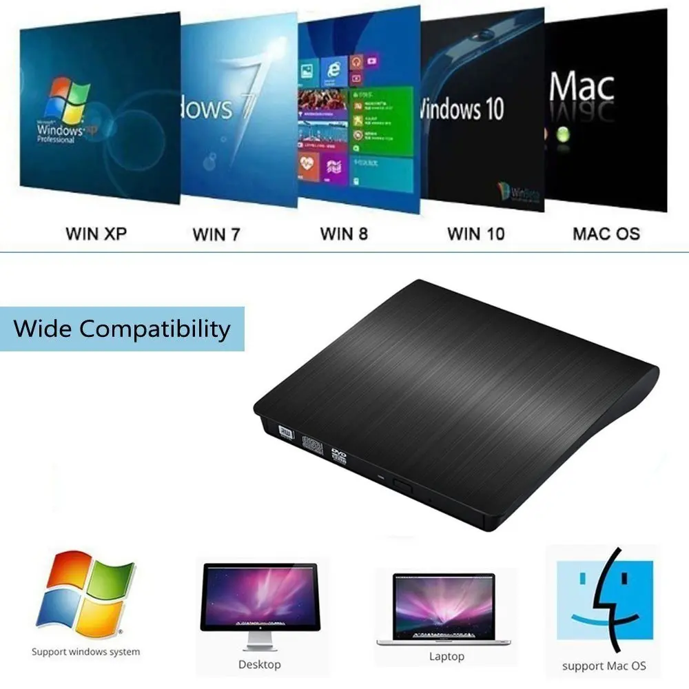 USB 3 0 Портативный внешний DVD CD +/-RW Writer/Burner/Rewriter ROM диск для Mac OS/Win7/Win8/Win10/Vista PC