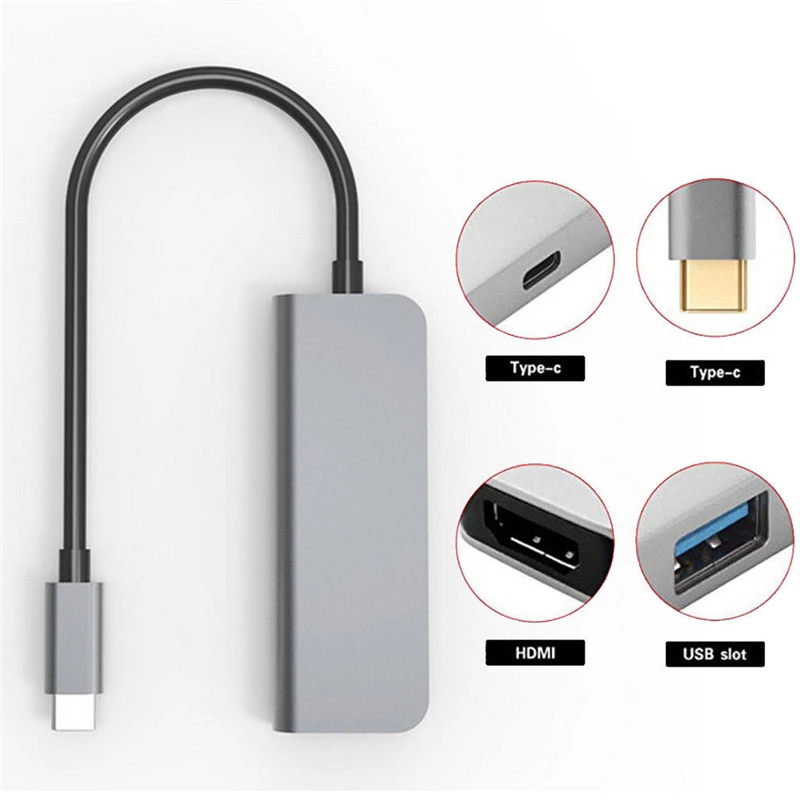 4 в 1 Тип C концентратор к HDMI 4K 2USB 3,0 и зарядка PD порт USB C многопортовый адаптер