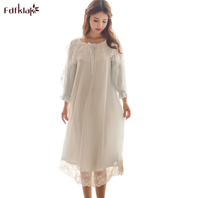 Ночная сорочка женская с длинным рукавом из модала и кружева|nightgowns women|indoor