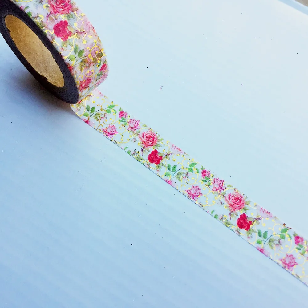 Золотой фольги горячего тиснения washi клейкая лента/Золотая фольга с днем рождения и цветок лента washi 15 мм* 10 м