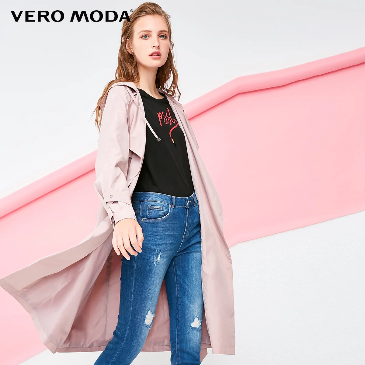 Fawn Vero Moda женский лацкан на шнуровке средней длины с капюшоном чистый Тренч | 318321504 - Цвет: Fawn