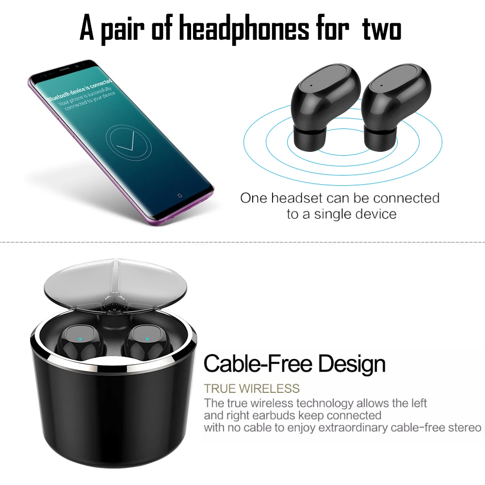 2 in 1 TWS Bluetooth Earphones with Portable Speaker True Wireless Stereo Earbuds Mini Cordless Headsets with Charging Case