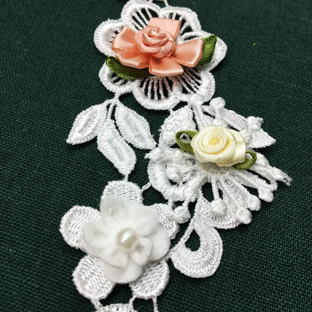 Винтажный цветок сливы Цветочная Жемчужная роза вышитая кружевная лента ручные