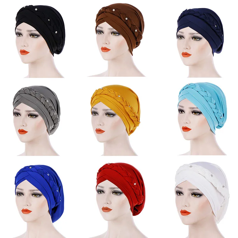 

FGHGF New Style Women Turban Hat Slouchy Winter Caps Trendy Rhinestone Adorned Cable Braid Ladies Hat Abbey Cap Ruffle Fabric