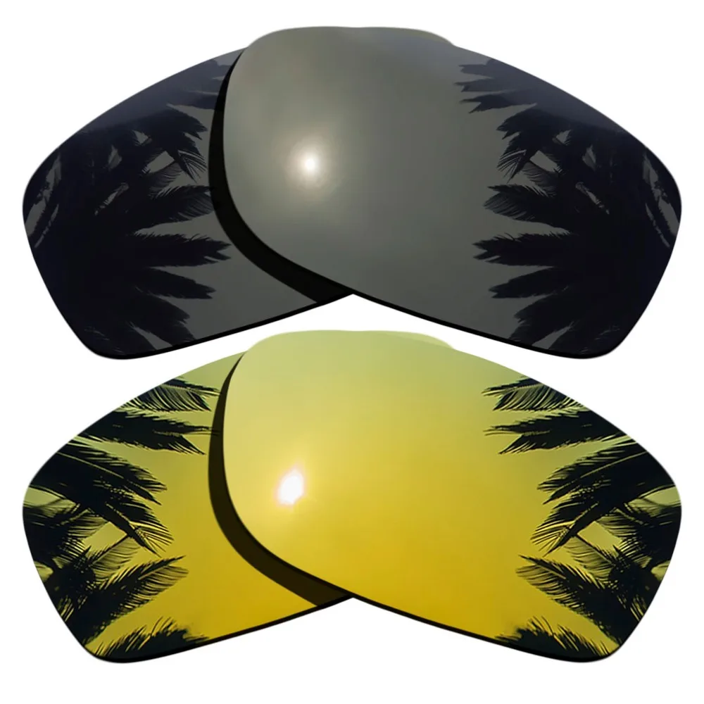 (Black+24K Gold Mirrored Coating) 2-Pairs Polarized Replacement Lenses for Fives Squared 100% UVA & UVB Protection