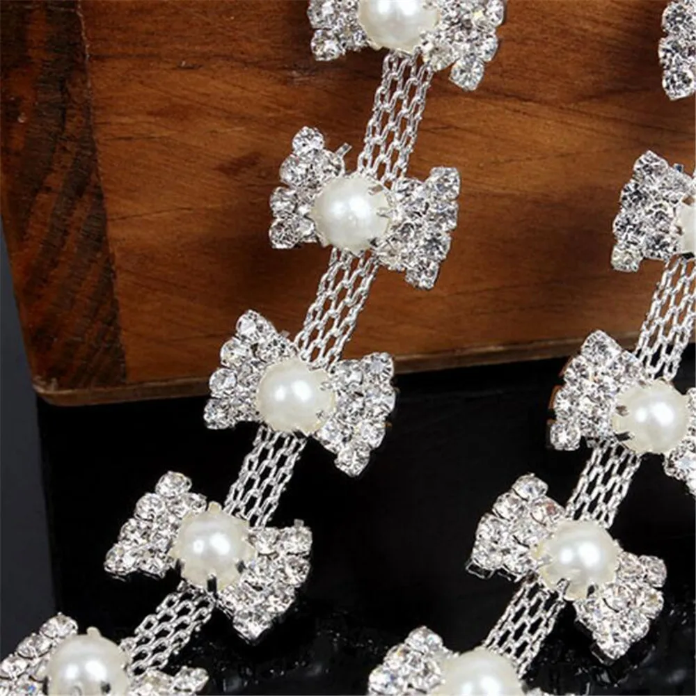 Цепочка с кристаллами и жемчугом для рукоделия 1 ярд/партия | Дом сад