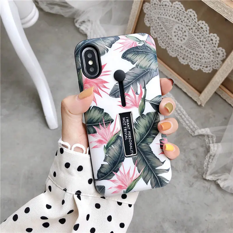 Чехол для телефона с петельным кольцом для Apple iPhone 11 Pro XS Max XR X 6 6S 7 8 Plus, Модный чехол-подставка с цветами и листьями