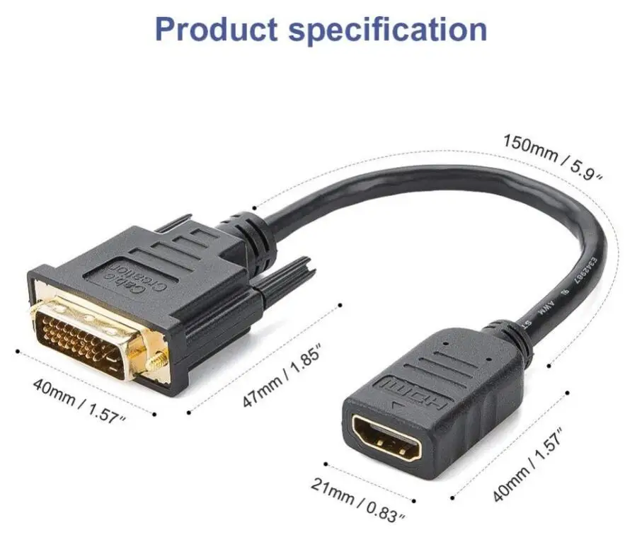 

Кабель LBSC HD-DVI, женский и мужской адаптер HD (24 + 1), 1080P DVI-HD конвейер, 3D, 0,15 м, черный