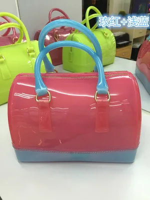 hot pink light blue JELLYOOY, средний размер, 22 см, разные цвета, ПВХ, Женская Желейная сумка, подушка, сумка на плечо, карамельный цвет, силиконовая сумка-тоут, пляжная сумка-мессенджер - Цвет: hot pink light blue