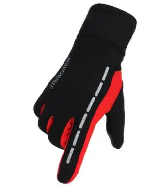 Black red Перчатки для велоспорта, противоскользящие, водонепроницаемые, мужские, женские, зимние, теплые, ветрозащитные, полный палец, велосипедные перчатки, перчатки для сенсорного экрана, велосипедные перчатки - Цвет: Black red