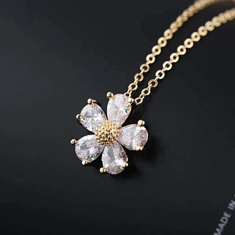 Довольно Блум цветок AAA CZ подвеска Цепочки и ожерелья Для женщин золото Цвет с