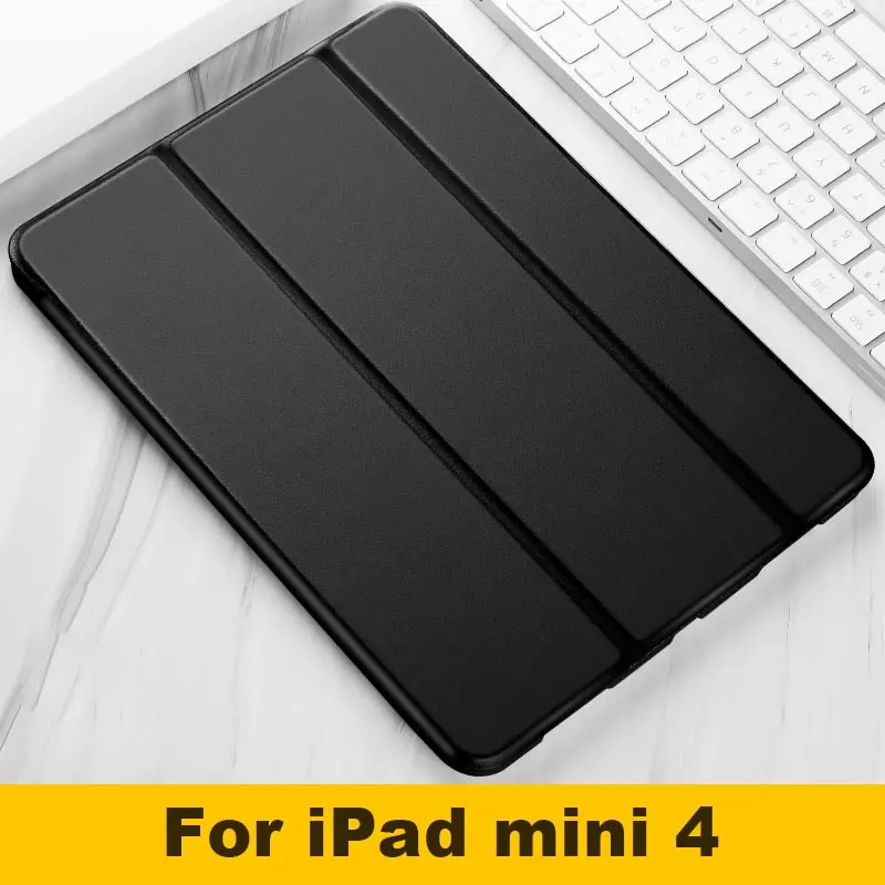 For mini 4 Black Для Apple iPad mini 1 2 3, 4, 5, чехол, 7,9 дюймов, ультра тонкий, умный, магнитный, с подставкой, из искусственной кожи, силиконовый чехол для iPad mini 5, Funda - Цвет: For mini 4 Black