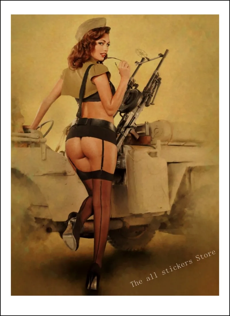 Вторая мировая война PINUP девушки классический ретро крафт-бумага плакат сексуальная девушка декоративная живопись военный Бар Кафе Декор для дома комнаты/809