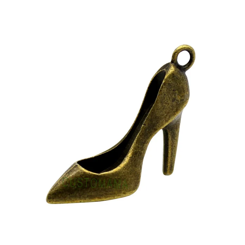 

40pcs-High Heel Shoe Charms, Antique Bronze 3D Thick High-heeled shoes Charm Pendant 23X18x8mm