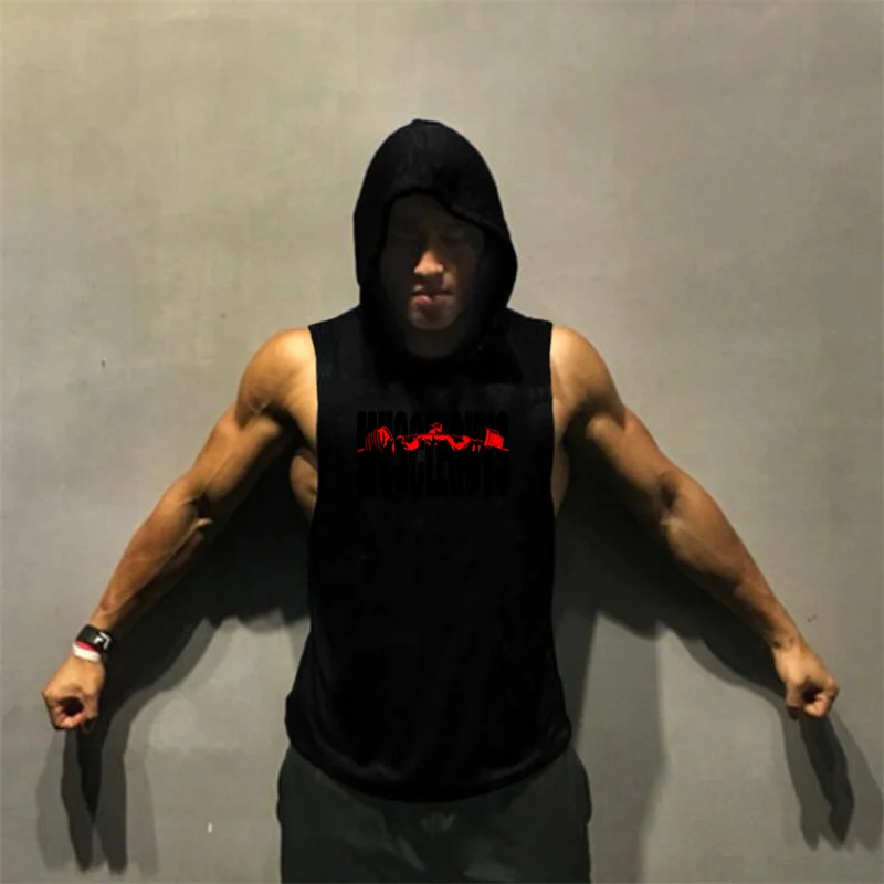 Gyms Clothing Bodybuilding Stringer Hoodie Tank Top Muscle Shirt Fitness Men hooded undershirt Cotton workout Sleeveless shirt | Мужская