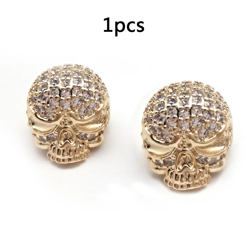 Gold Модные медные бусины-разделители Micro Pave Кристалл Кубический цирконий Корона Леопард шлем Череп круглые бусины Подвески на браслеты для ручного творчества - Цвет: Gold