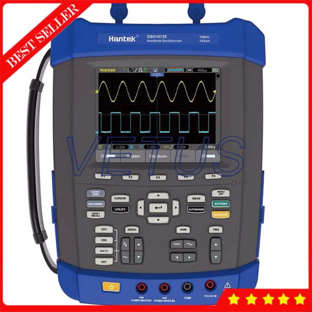 

Hantek DSO1072E FFT Spectrum Analyzer 70MHz 2 CH Handheld Oscilloscope with digital Frequency Counter 6000 Counts DMM Scopemeter