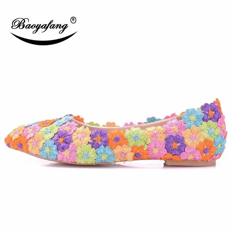 Bao Ya Fang Women's Bride's color wedding shoes Bridesmaid Dresses Flat-soled Shoes Fashion lace shoes Sweet Banquet Shoes
